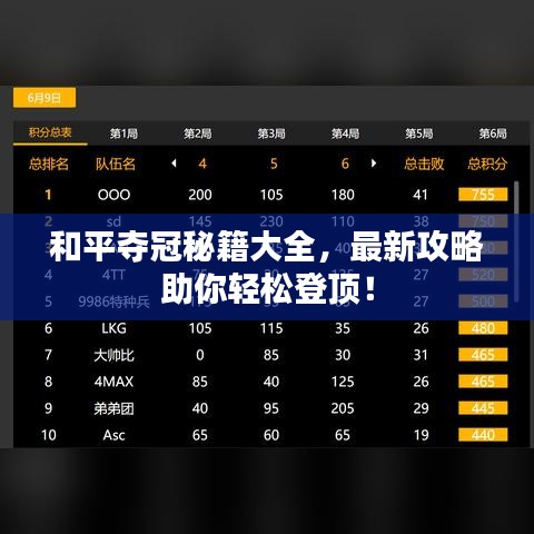 和平夺冠秘籍大全，最新攻略助你轻松登顶！