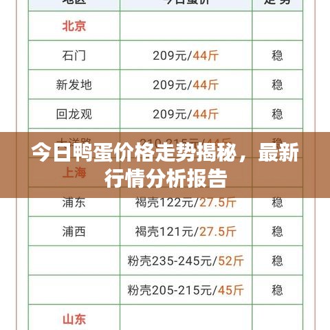 今日鸭蛋价格走势揭秘，最新行情分析报告